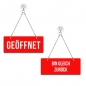 Preview: Geöffnet / Bin gleich zurück! - Graviertes Wendeschild in Druckschrift