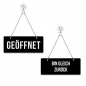 Preview: Geöffnet / Bin gleich zurück! - Graviertes Wendeschild in Druckschrift