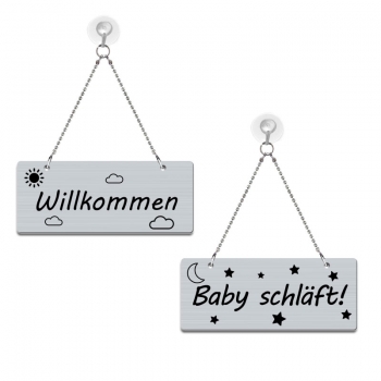 Willkommen / Baby schläft! - Graviertes Wendeschild