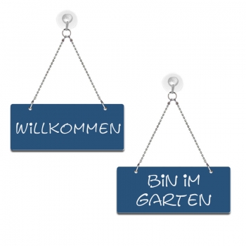 Willkommen / Bin im Garten - Graviertes Wendeschild
