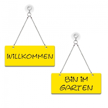 Willkommen / Bin im Garten - Graviertes Wendeschild