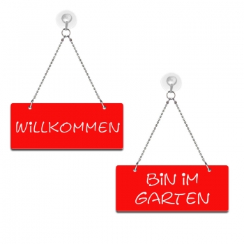 Willkommen / Bin im Garten - Graviertes Wendeschild