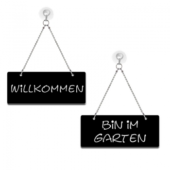 Willkommen / Bin im Garten - Graviertes Wendeschild