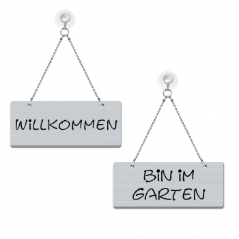 Willkommen / Bin im Garten - Graviertes Wendeschild