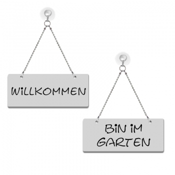 Willkommen / Bin im Garten - Graviertes Wendeschild