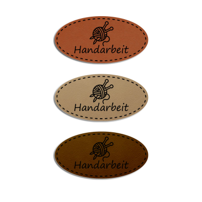 Handarbeit, Wolle mit Stricknadeln - Aufnäher aus Kunstleder