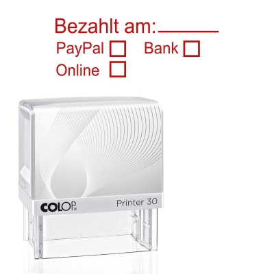 Bezahlt am_,PayPal,Bank 5 Farben Stempel,Colop Printer 30,Selbstfärbend 