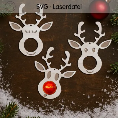 „Rentier-Dreierpack“ – für Süßigkeit, Lolli & Teelicht! - Laservorlage