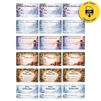 Weihnachts-Sticker A4 „Frohe Weihnachten“ - Druckdatei