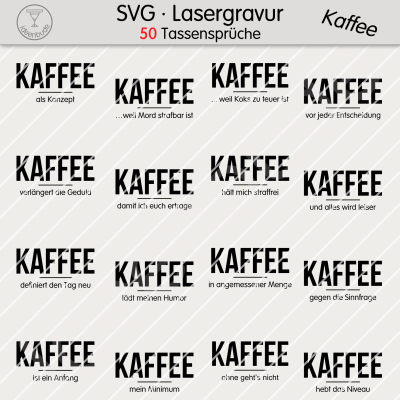 50 Kaffee-Sprüche als SVG | für Tassen, Lasergravur, Plotter, Sublimation | Typografie Bundle