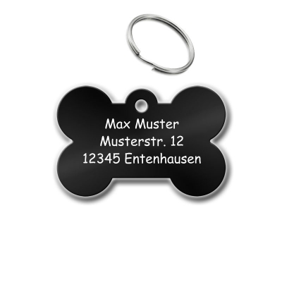 Schwarze Erkennungsmarke in Knochenform
