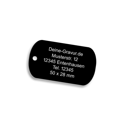 Schwarze Marke aus Aluminium, 50x28mm mit Gravur