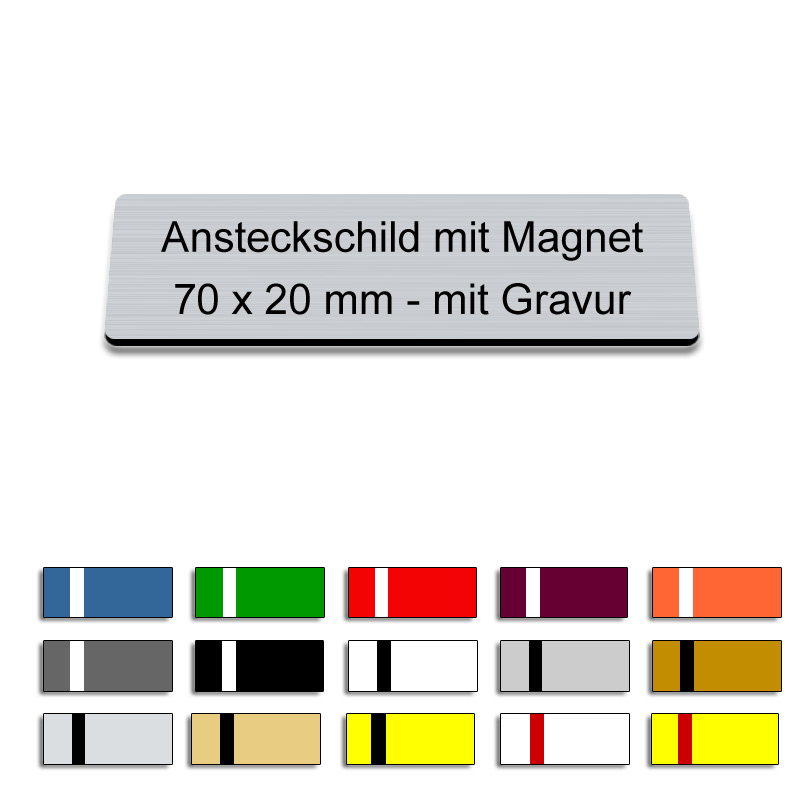 Namensschild Gelb/Rot Ansteckschild Anstecker mit Magnet & Gravur 70 x 20 mm 