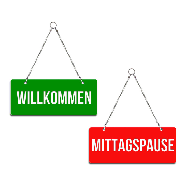 Willkommen / Mittagspause - Graviertes Wendeschild in Druckschrift -  Deine-Gravur