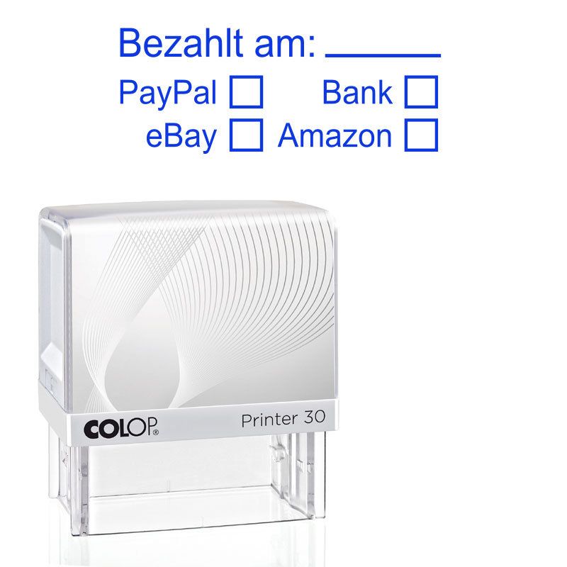 PP, Bank, eBay, Amazon - Colop 30 - Blau