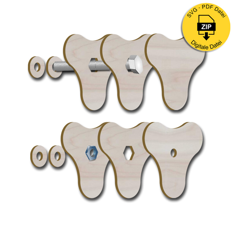 Sterngriffmutter/Schraube mit 3 Zähnen für M6, M8 und M10 - Laservorlage