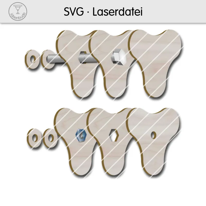 Sterngriffmutter/Schraube mit 3 Zähnen für M6, M8 und M10 - Laservorlage